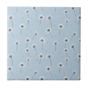 Minimalist Dandelion Seed Pattern Blue (2) Ceramic Tile
