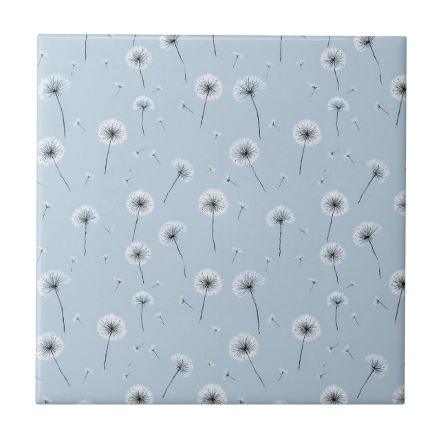 Minimalist Dandelion Seed Pattern Blue (2) Ceramic Tile (Front)