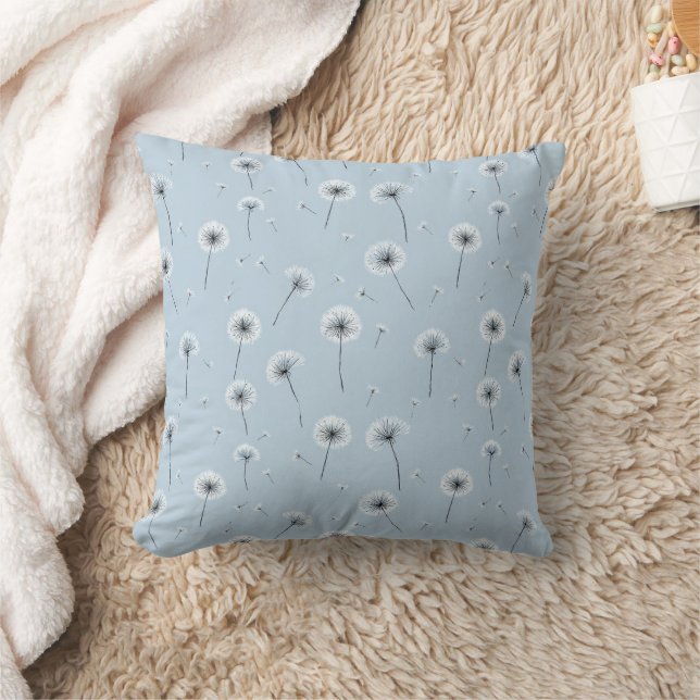 Minimalist Dandelion Seed Pattern Blue (2) Cushion (Blanket)