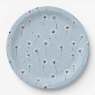 Minimalist Dandelion Seed Pattern Blue (2) Paper Plate