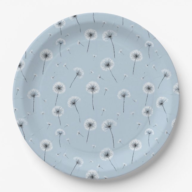 Minimalist Dandelion Seed Pattern Blue (2) Paper Plate (Front)