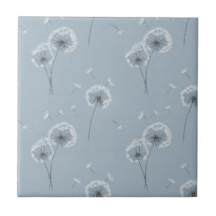 Minimalist Dandelion Seed Pattern Blue (3) Ceramic Tile