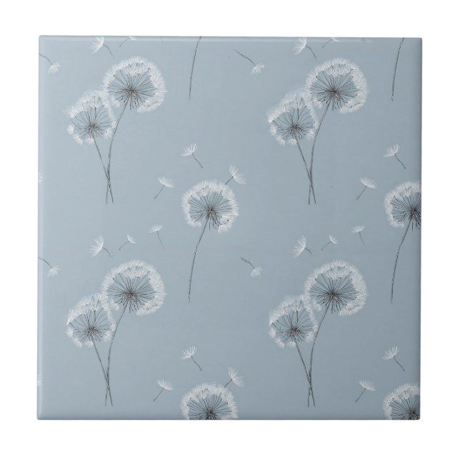 Minimalist Dandelion Seed Pattern Blue (3) Ceramic Tile (Front)