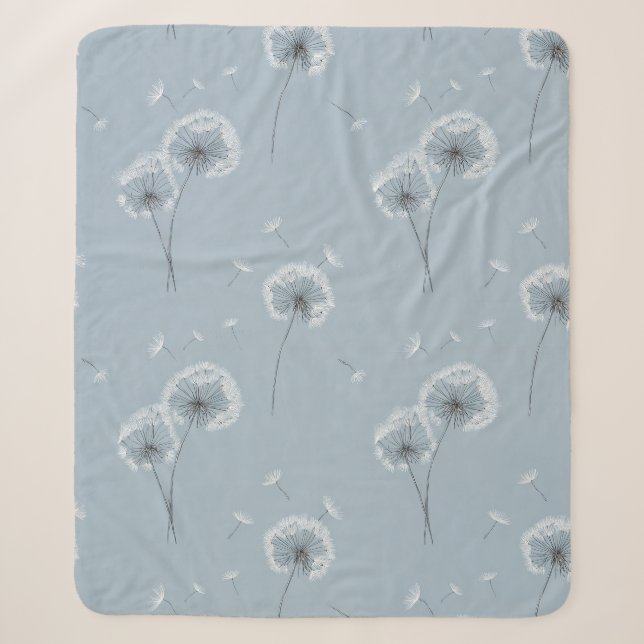 Minimalist Dandelion Seed Pattern Blue (3) Sherpa Blanket (Front)