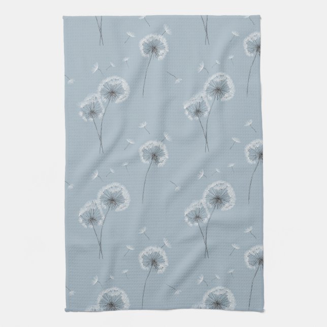 Minimalist Dandelion Seed Pattern Blue (3) Tea Towel (Vertical)