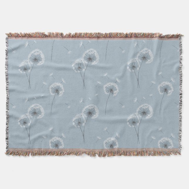 Minimalist Dandelion Seed Pattern Blue (3) Throw Blanket (Front)