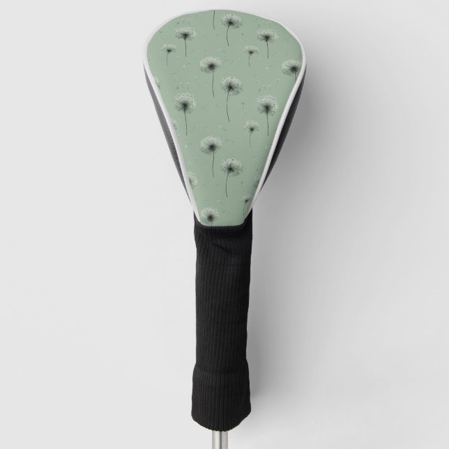 Minimalist Dandelion Seed Pattern Green Golf Head Cover (Front)