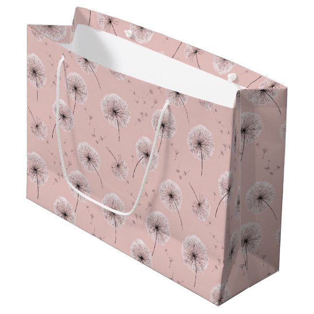 Minimalist Dandelion Seed Pattern Pink (1) Large Gift Bag (Front Angled)