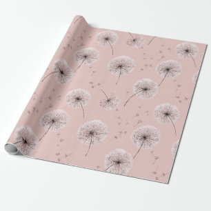 Minimalist Dandelion Seed Pattern Pink (1) Wrapping Paper