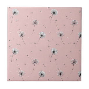 Minimalist Dandelion Seed Pattern Pink (2) Ceramic Tile