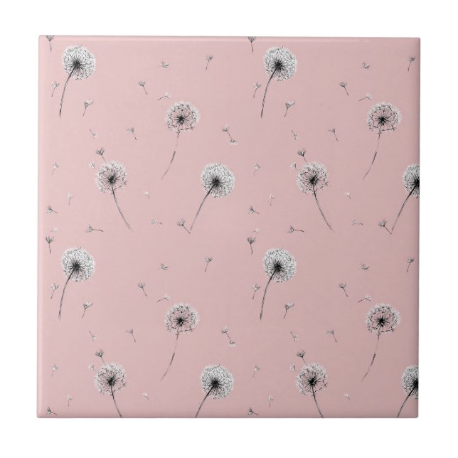 Minimalist Dandelion Seed Pattern Pink (2) Ceramic Tile (Front)