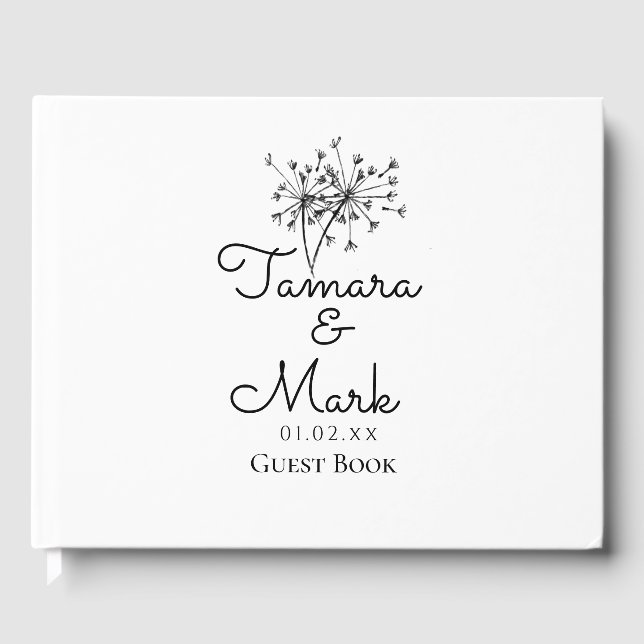 Minimalist Dandelion Wedding Simple Script Guest Book (Front)