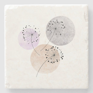 Minimalist Dandelion Wishes Boho Neutral Warm Stone Coaster