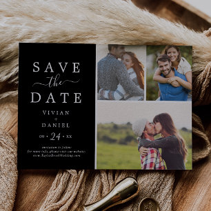 Minimalist   Dark Black 3 Photo Collage Save The Date