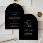 Minimalist Dark Black All In One Boho Arch Wedding Invitation<br><div class="desc">This minimalist dark black all in one boho arch wedding invitation is perfect for a simple wedding. The modern romantic design features dark black and white typography paired with a rustic yet elegant calligraphy with vintage hand lettered style. Customisable in any colour. Keep the design simple and elegant, as is,...</div>