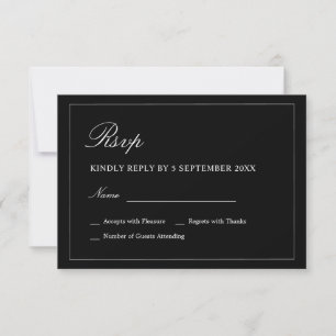 Minimalist Dark Black Elegant Modern Wedding Reply RSVP Card