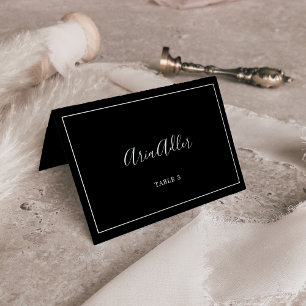 Minimalist   Dark Black Wedding Place Cards