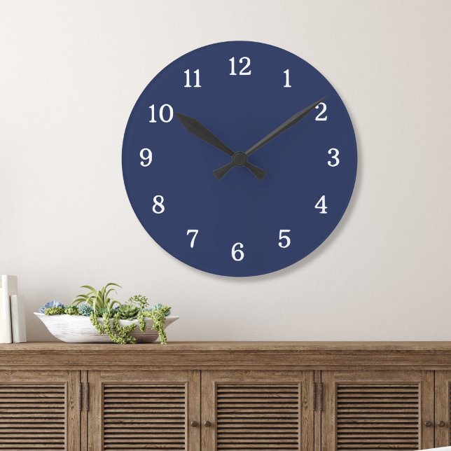 Minimalist Dark Blue And White Numbers Round Clock (Creator Uploaded)
