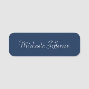Minimalist Dark Blue: Chic Handwritten Calligraphy Name Tag
