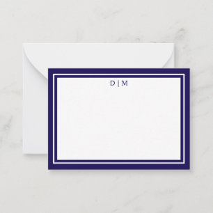 Minimalist dark blue Double Border Monogram  Card