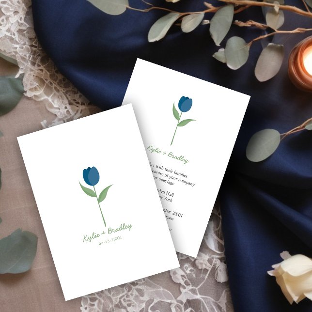 Minimalist Dark Blue Tulip Invitation (Minimalist Dark Blue Tulip Invitation.)