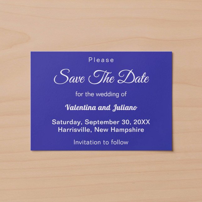 Minimalist Dark Blue Wedding Save The Date (Typography style minimalist dark blue wedding save the date)