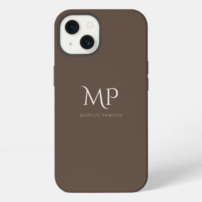 Minimalist Dark Brown Custom Monogram iPhone Case (Back)