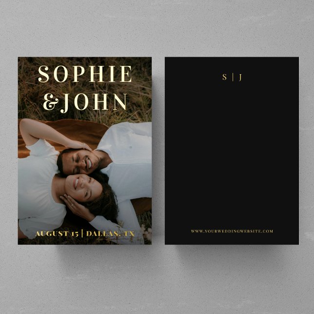 Minimalist Dark Faded Photo Monogram Save the Date (Creator Uploaded)