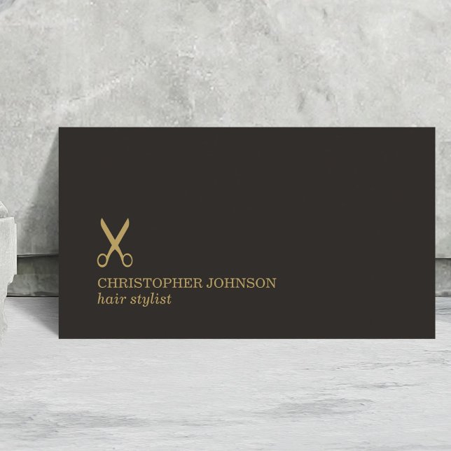 Minimalist Dark Faux Gold Scissor Hair Stylist Business Card (Creator Uploaded)