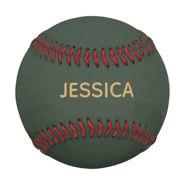 Minimalist dark green gold script personalised baseball (Front)