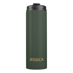 Minimalist dark green gold script personalised thermal tumbler