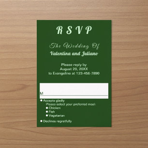 Minimalist Dark Green Portrait Wedding RSVP Card