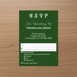 Minimalist Dark Green Portrait Wedding RSVP Card