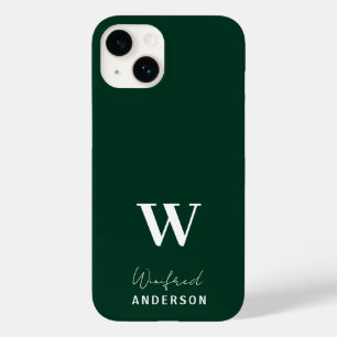 Minimalist Dark Green Stylish Monogram Custom Name Case-Mate iPhone 14 Case