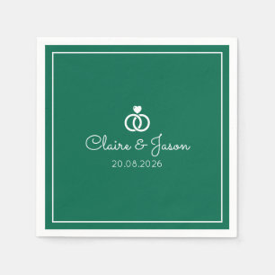 Minimalist Dark Green Wedding Interlocking Rings Napkin