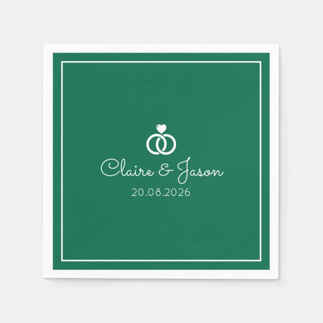 Minimalist Dark Green Wedding Interlocking Rings  Napkin (Front)
