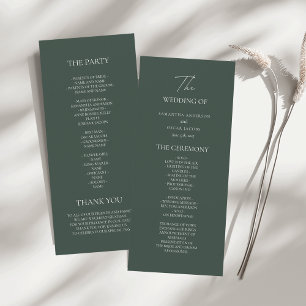Minimalist Dark Green Wedding Program   Modern 