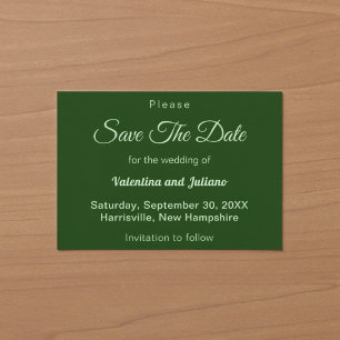 Minimalist Dark Green Wedding Save The Date