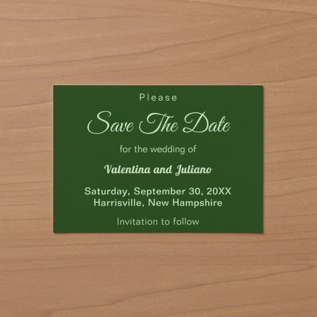 Minimalist Dark Green Wedding Save The Date (Typography style minimalist dark green wedding save the date)