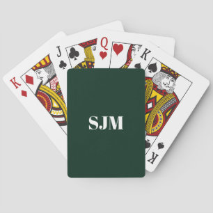Minimalist  dark green white Custom monogram name Playing Cards