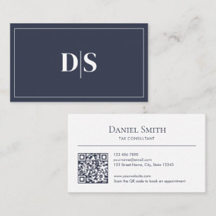Minimalist Dark Grey and White Initials QR Code Business Card