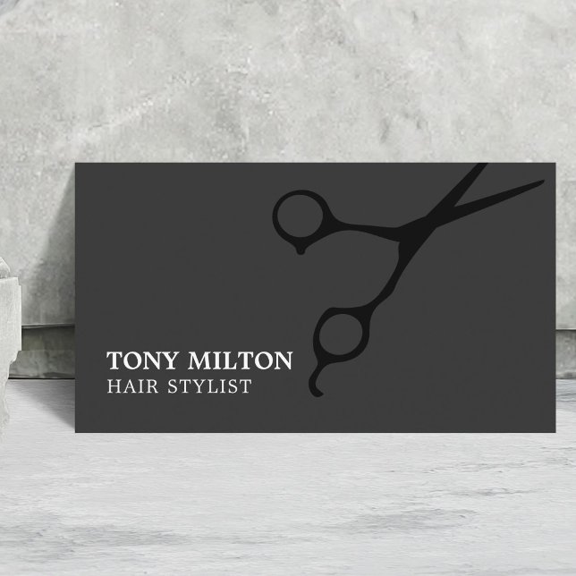 Minimalist Dark Grey Black Scissors Hair Salon Business Card (Creator Uploaded)