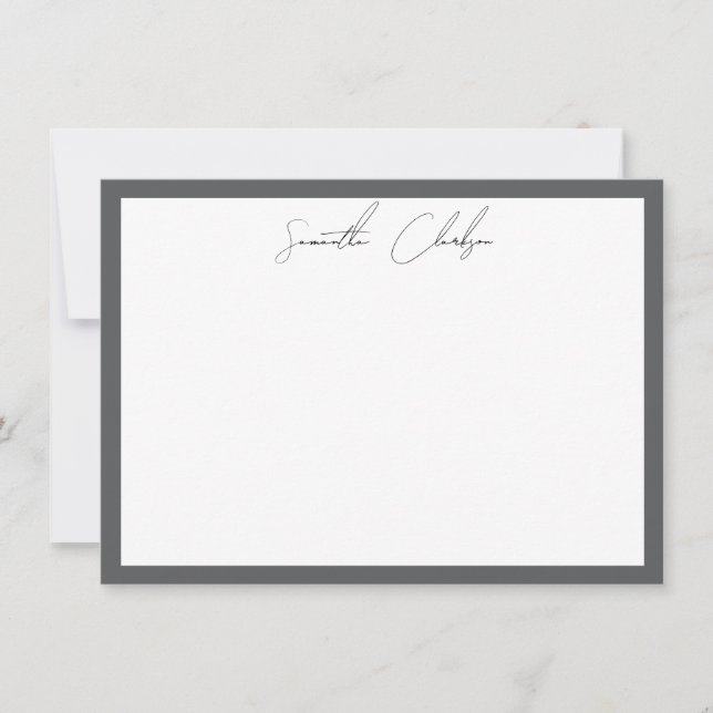 Minimalist Dark Grey Border Handwritten Script Card (Front)