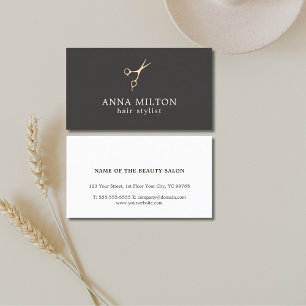 Minimalist Dark Grey Faux Gold Scissors Hair Business Card