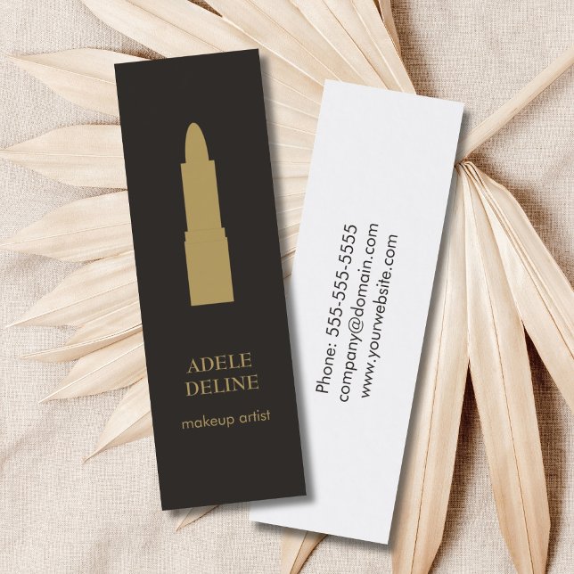 Minimalist Dark Grey Gold Lipstick Makeup Artist Mini Business Card (Creator Uploaded)