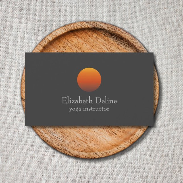 Minimalist Dark Grey Orange Circle Yoga Instructor Business Card (Creator Uploaded)