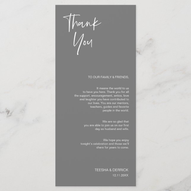 Minimalist Dark Grey, Place Setting Thank You Card (Front)
