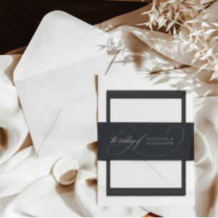 Minimalist Dark Grey Wedding Invitation Belly Band