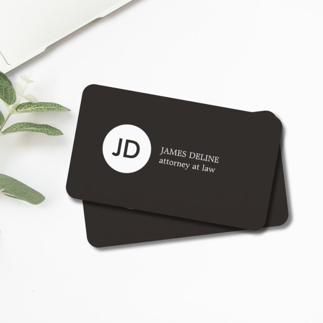 Minimalist Dark Grey White Monogram Attorney Business Card (Creator Uploaded)