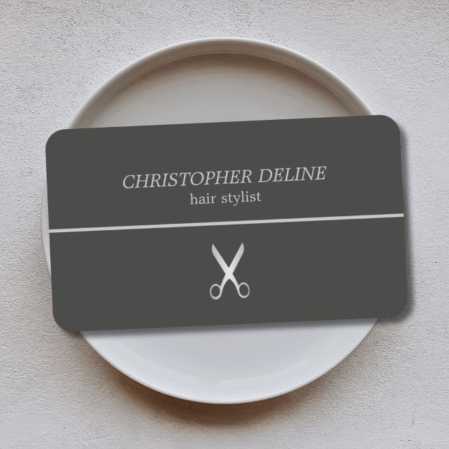 Minimalist Dark Line Scissor Hair Stylist Business Card (Creator Uploaded)